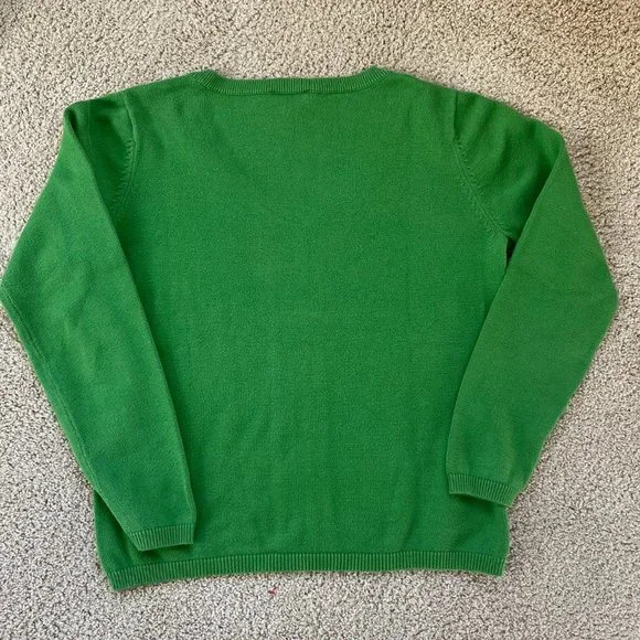 Talbots Emerald Green Women's V Neck Cable Pima Cotton Sweater M - Picture 2 of 5